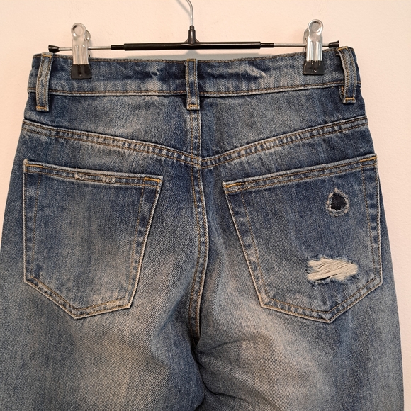 H&M Studio Collection Denim Straight Leg Distressed Jeans Mid Rise Women's Sz 2 - Picture 9 of 13